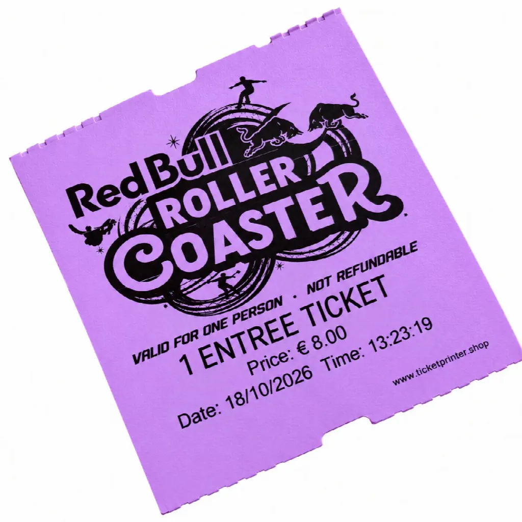 Coatcheck roll, ‘economy’ entrance tickets without control strip, 14 x 550 tickets, purple