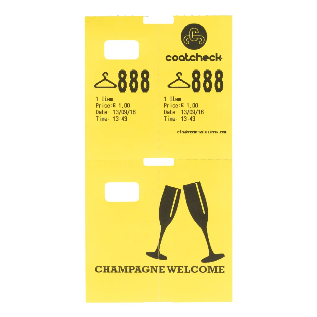 Coatcheck cloakroom tickets, 14 rolls x 325 tickets, Yellow