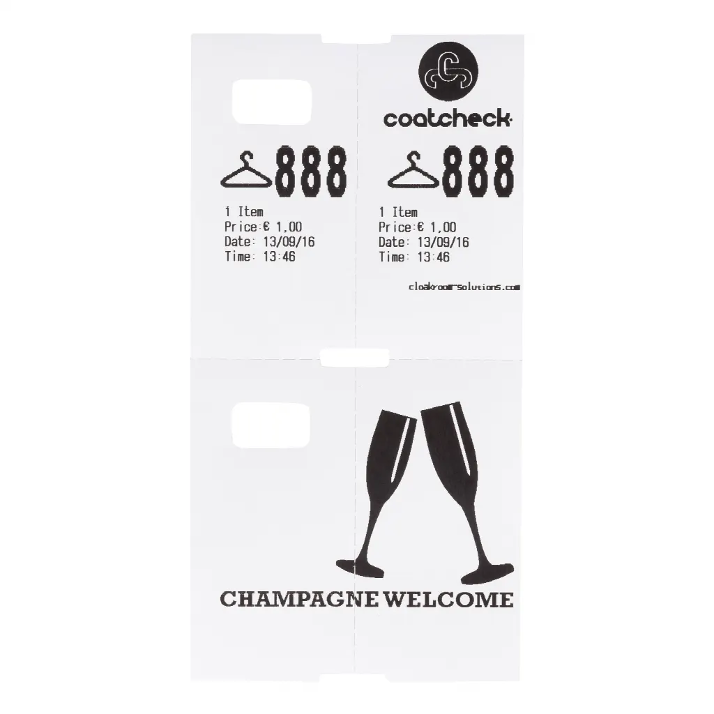 Coatcheck cloakroom tickets, 14 rolls x 325 tickets, white