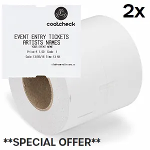 Coatcheck roll, ‘economy’ entrance tickets without control strip, 28 x 550 tickets, white, 2 boxes ** SPECIAL OFFER **